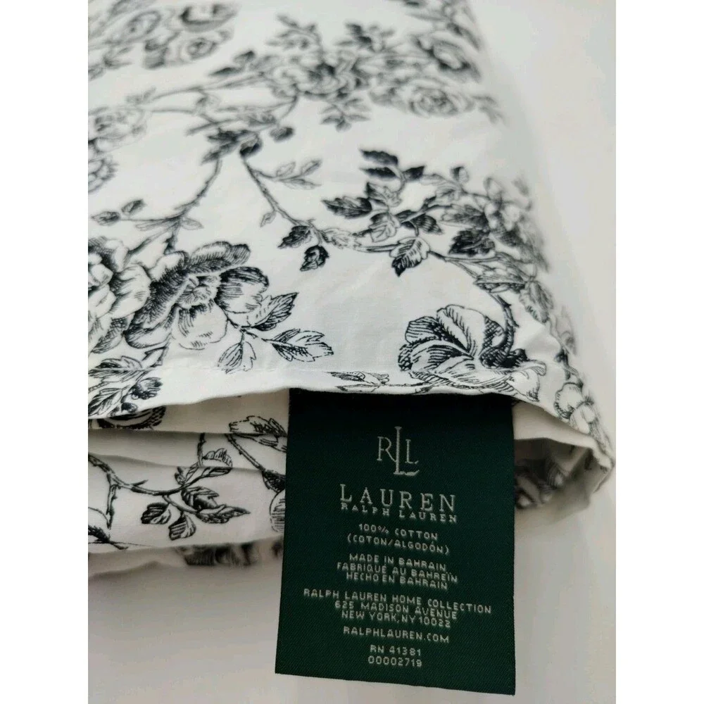 Lauren Ralph Lauren Cottage Hill Black & White Toile Floral Full Flat Sheet